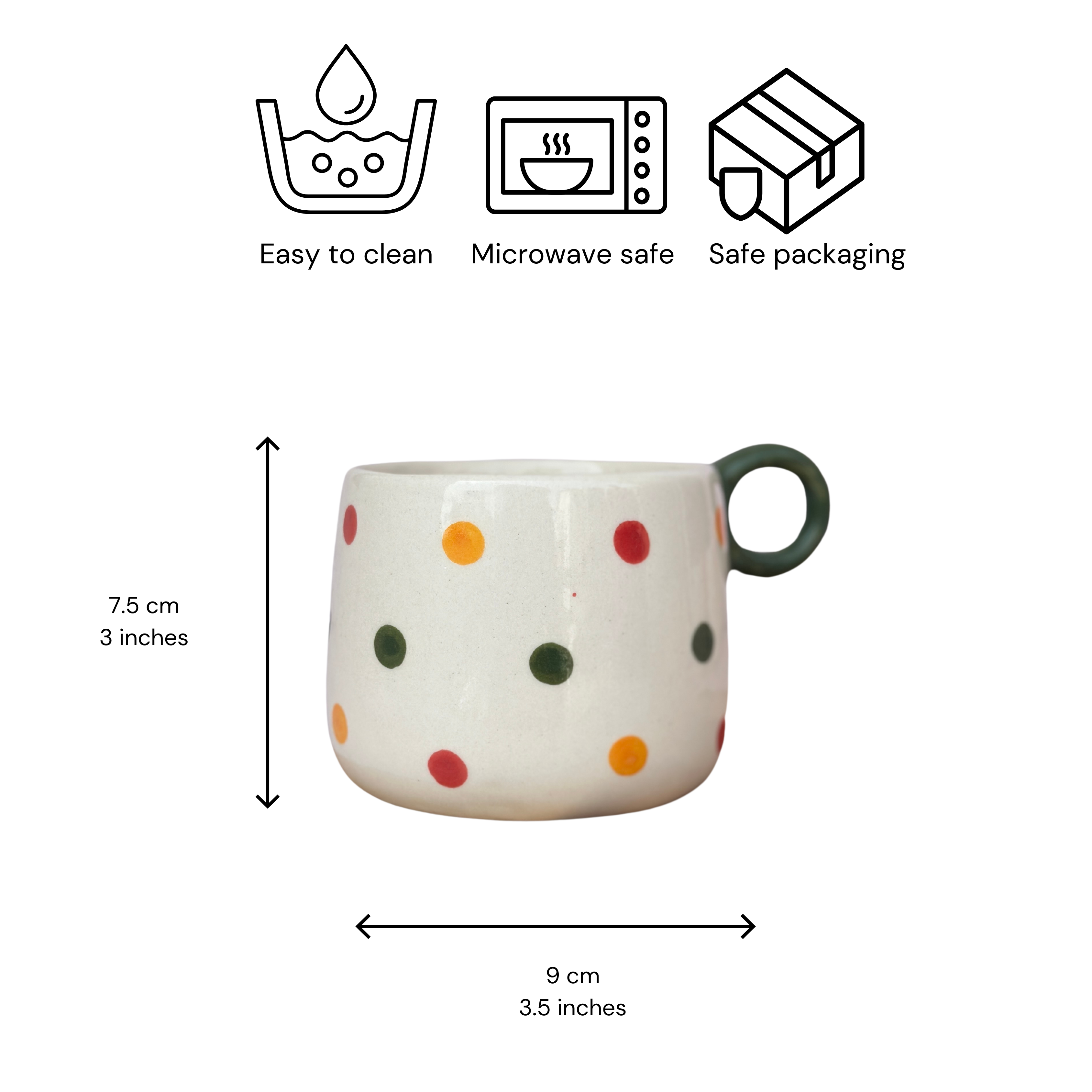 Colourful Polka Dots Ceramic Coffee Cup - 300ml