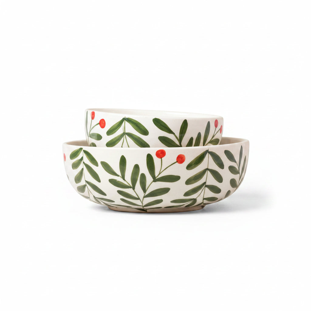 Olive Leaf Ceramic Bowl - (Large & Small)