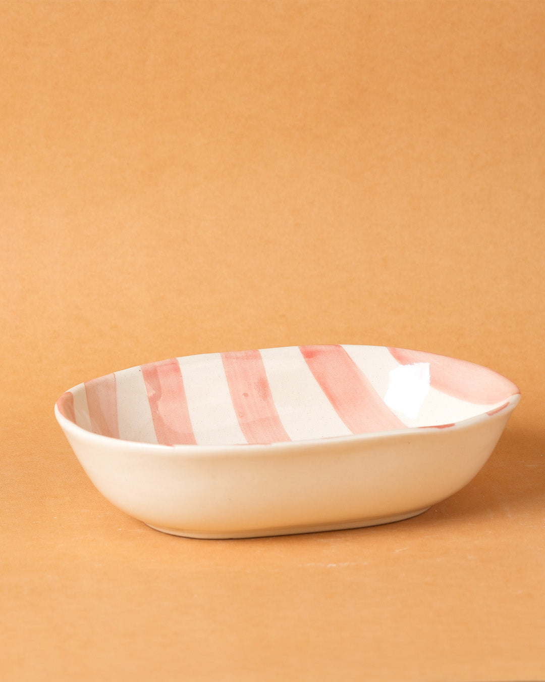 Vintage Pastel Pink Stripe Ceramic Bowl