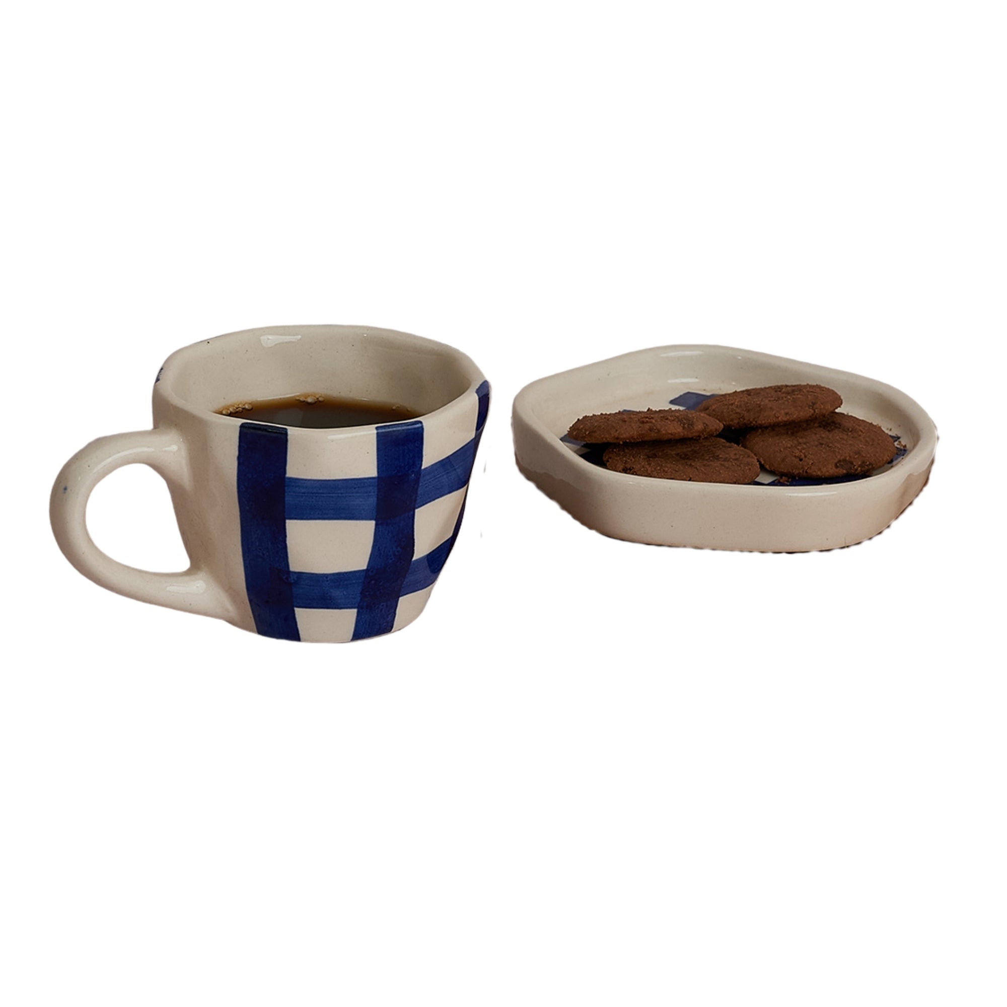Indigo Gingham Check Cup & Saucer Set for Stylish Tea Time (200ml)