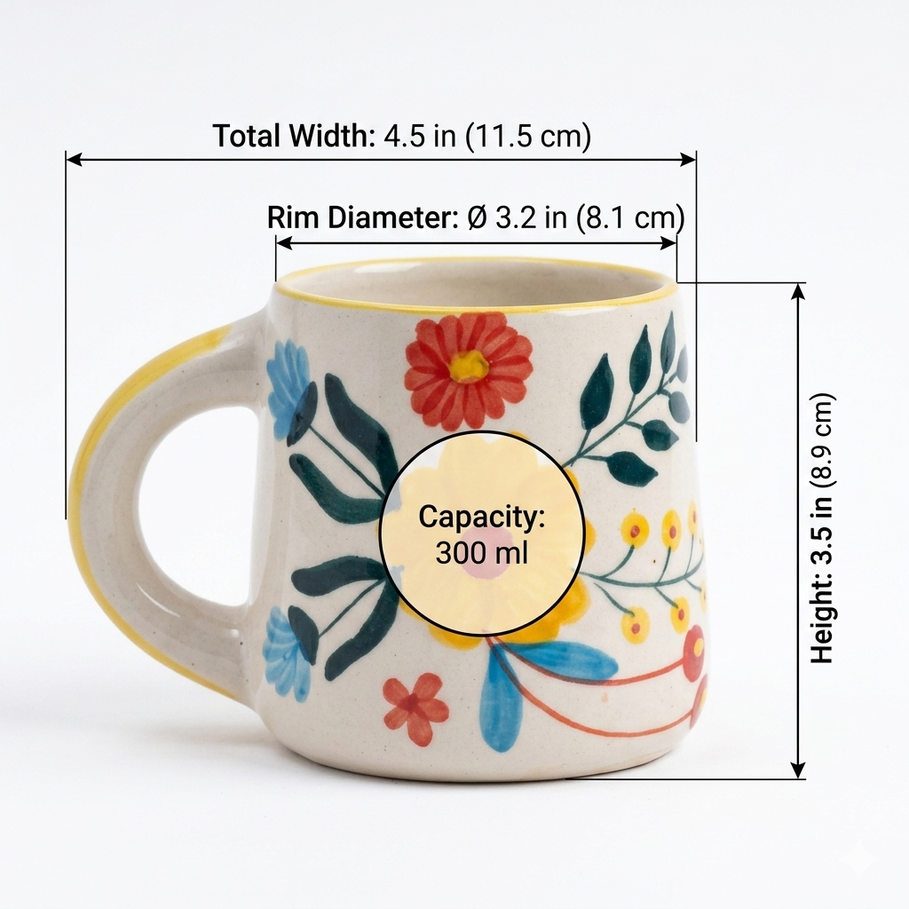 Handcrafted Floral Extravaganza Ceramic Stoneware Mug (300 ml)