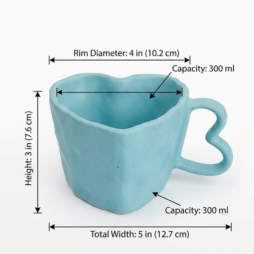 Sky Blue Ceramic Heart Mug (300ml)