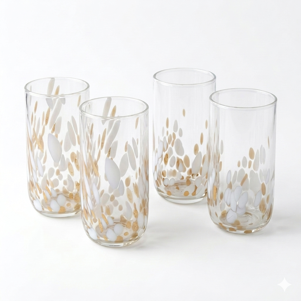 Vintage White & Gold Highball Glasses Set of 4
