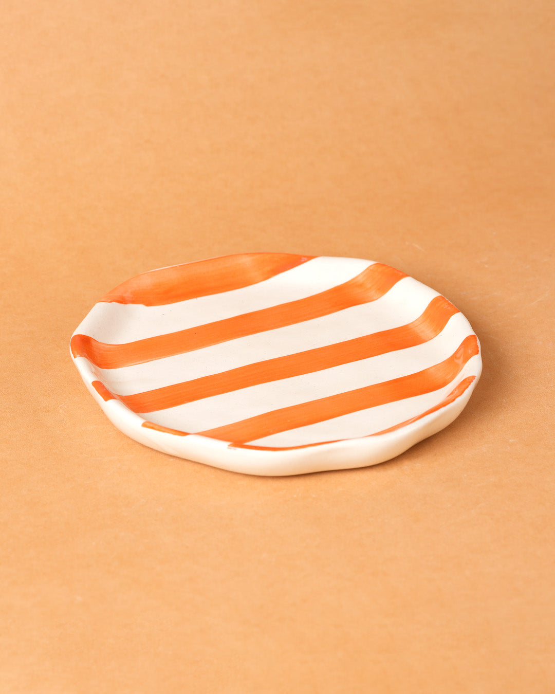 Orange Stripe Ceramic Plates Set of 2