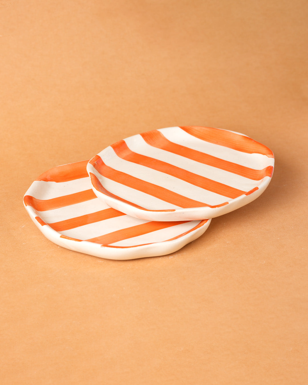 Orange Stripe Ceramic Plates Set of 2
