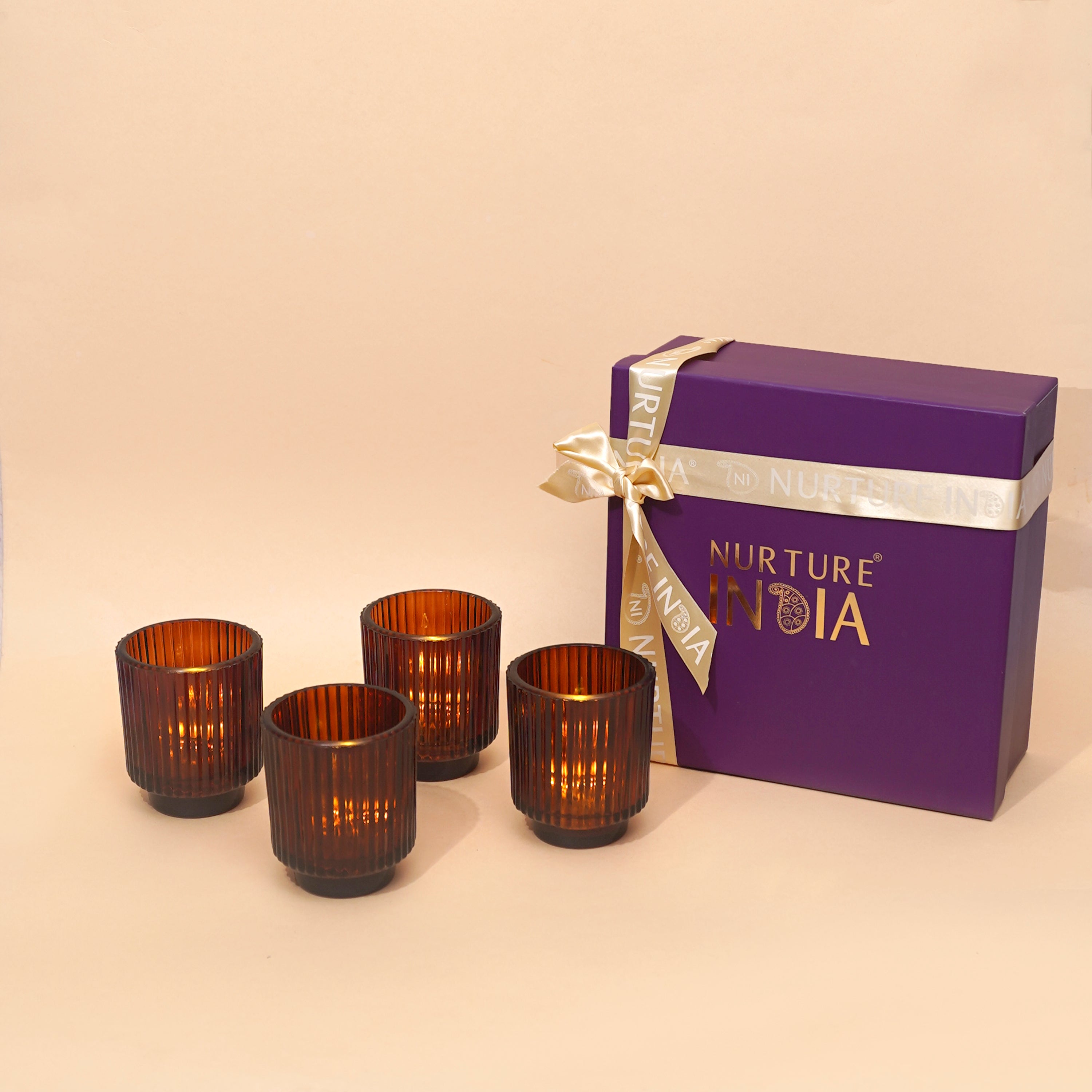 Set of 4 Fluted Tea Light Holder Gift Box