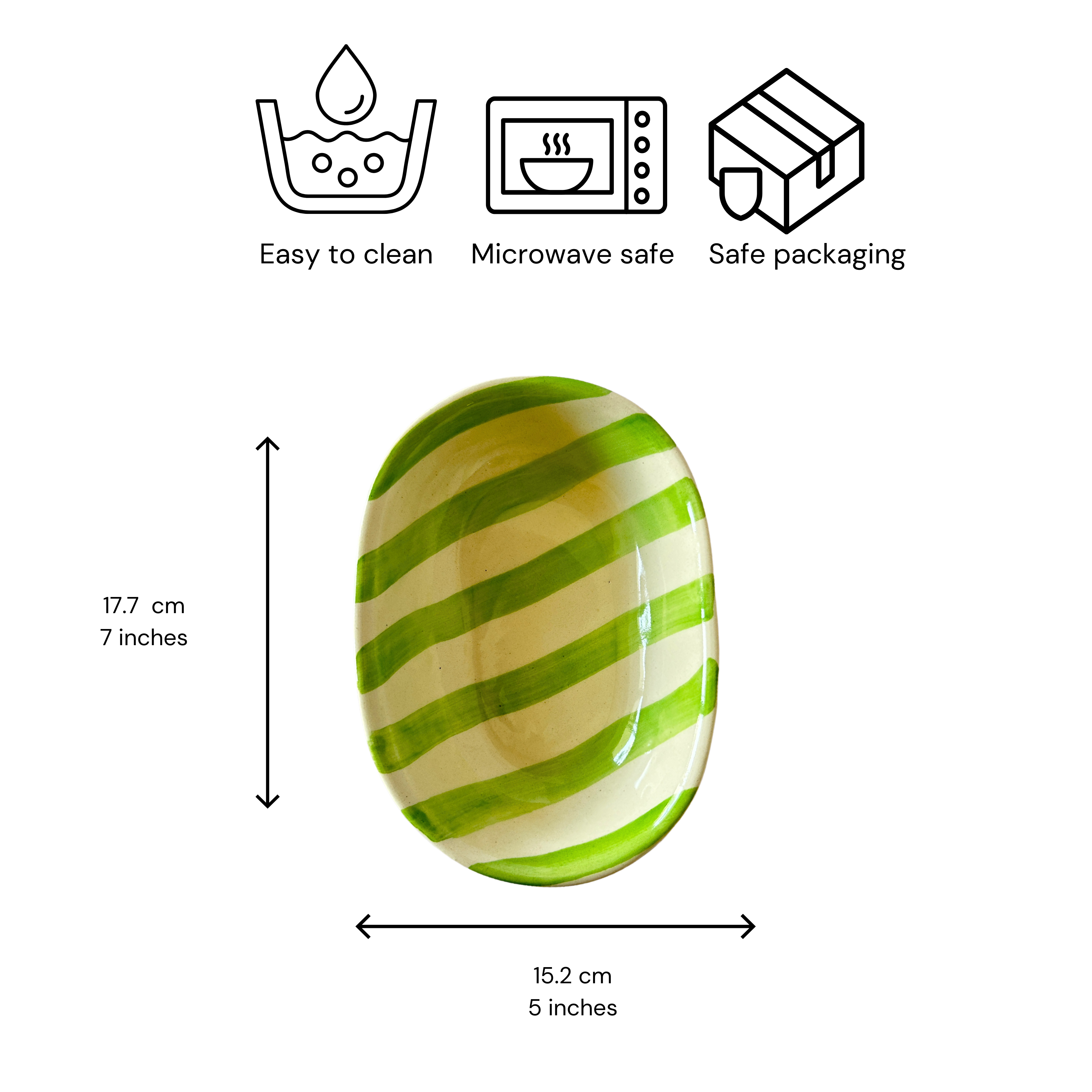 Green Stripe Handpainted Ceramic Bowl