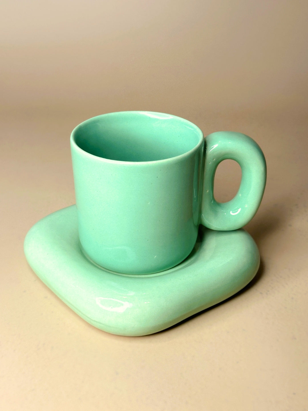 Glossy Mint Green Cup & Saucer Set - (220ml)