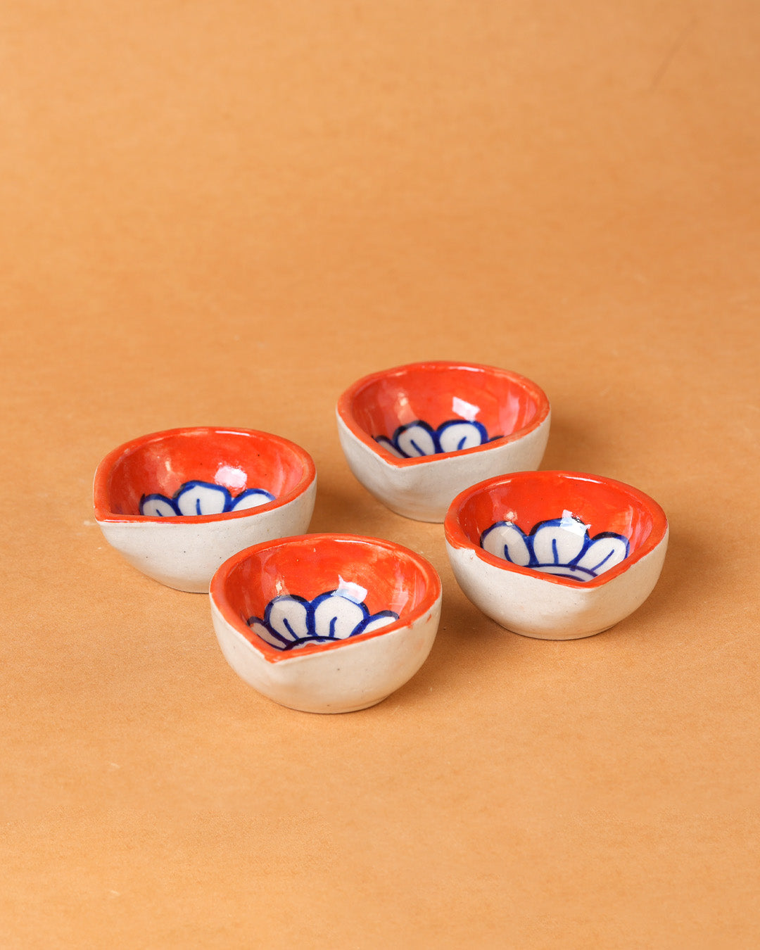 Neel Kamal Jyoti Orange Ceramic Diya's Set of 4