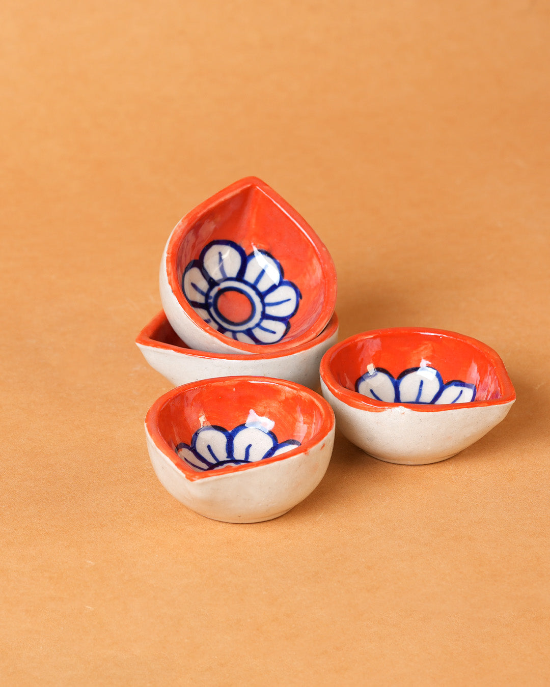 Neel Kamal Jyoti Orange Ceramic Diya's Set of 4