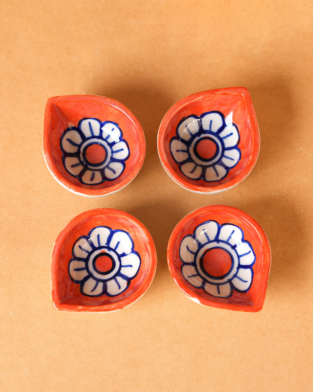 Neel Kamal Jyoti Orange Ceramic Diya's Set of 4