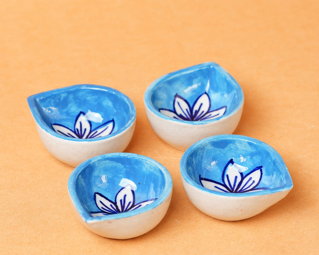 Neel Pushp Deepavali Blue Ceramic Diya's Set of 4