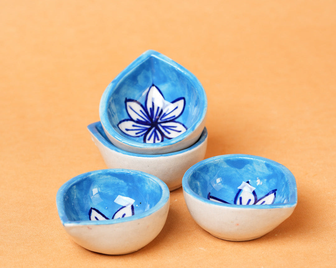 Neel Pushp Deepavali Blue Ceramic Diya's Set of 4