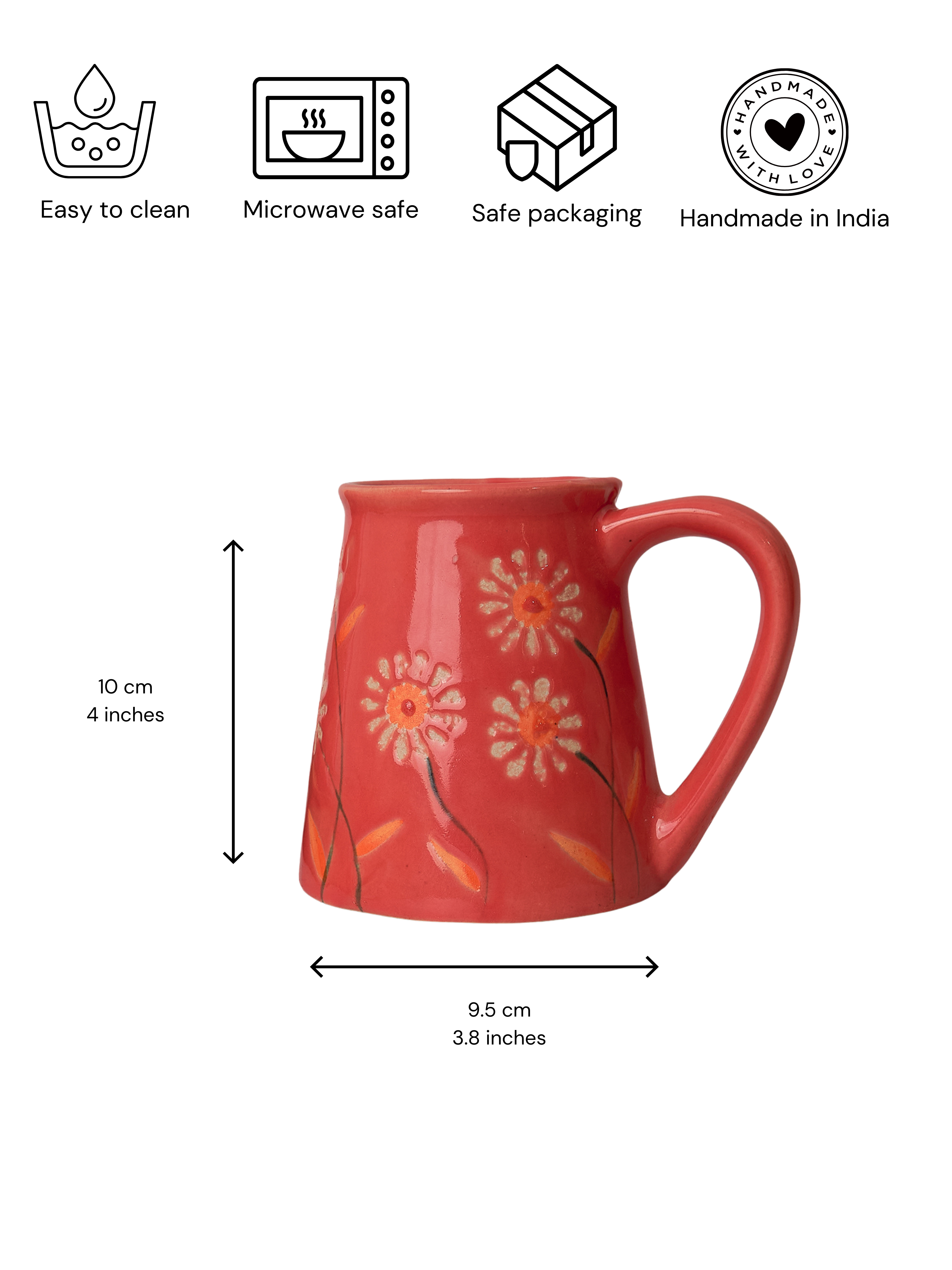 Red Floral Ceramic Mug - Vibrant Colorful Drinkware (250ml) Single