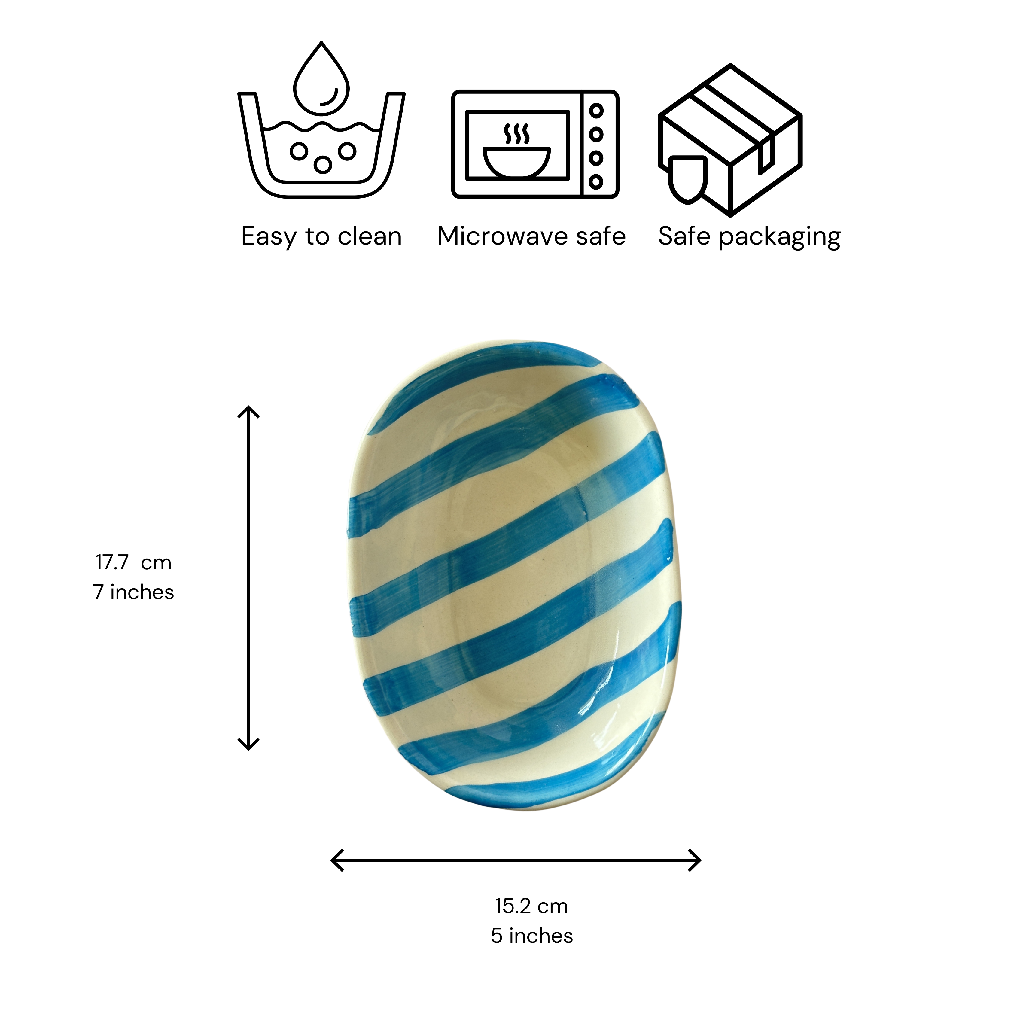Sky Blue Stripe Handpainted Striped Ceramic Bowl
