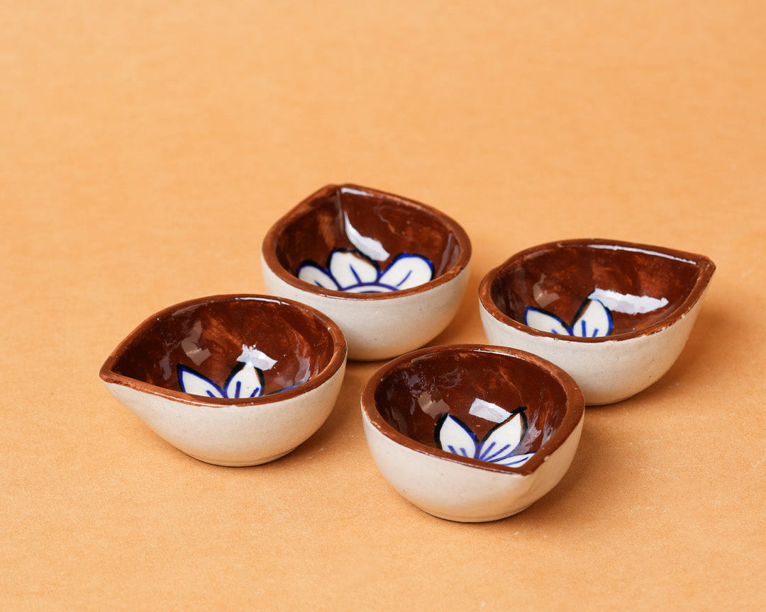Terracotta Bloom Ceramic Diya's Set of 4