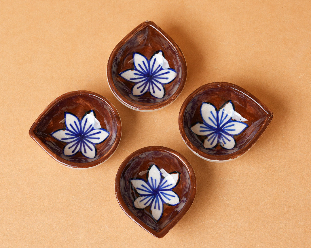 Terracotta Bloom Ceramic Diya's Set of 4