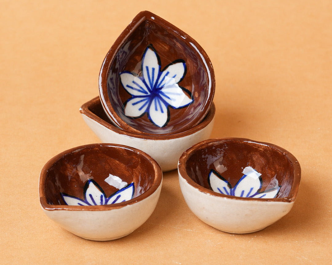 Terracotta Bloom Ceramic Diya's Set of 4