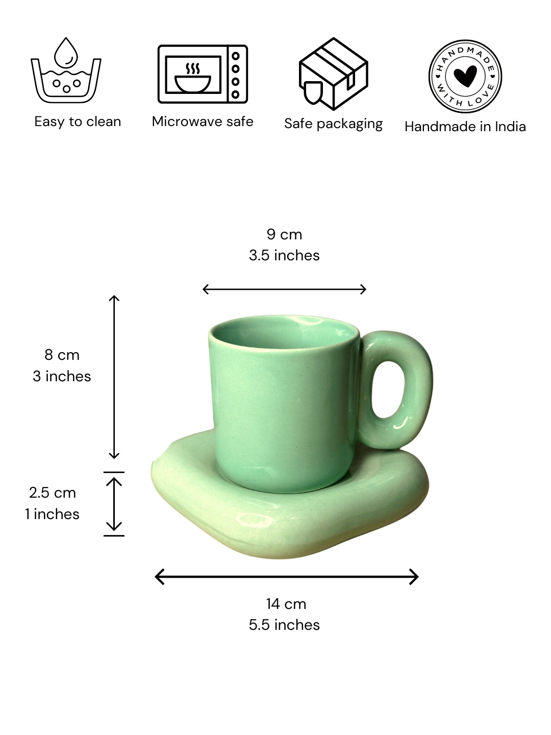 Glossy Mint Green Cup & Saucer Set - (220ml)