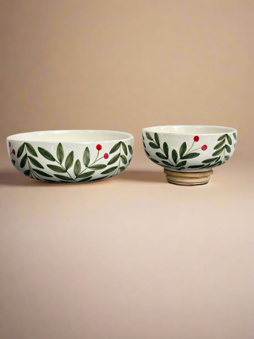 Olive Leaf Ceramic Bowl - (Large & Small)