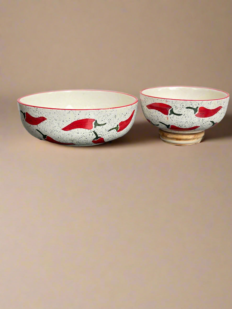 Keep It Spicy Red Chilli Ceramic Bowl - (Large & Small)