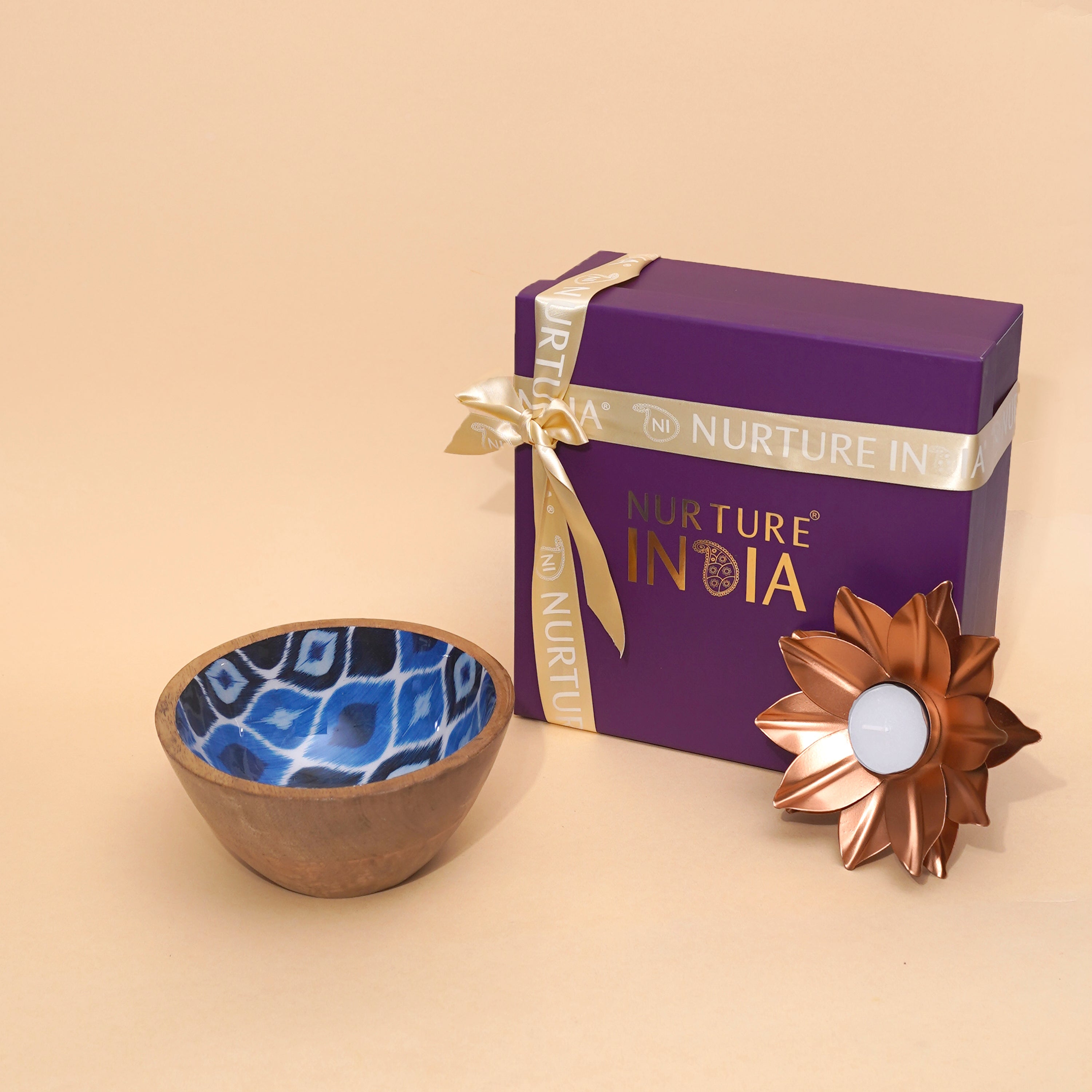 Wooden Snack Bowl & Lotus Tealight Gift Box