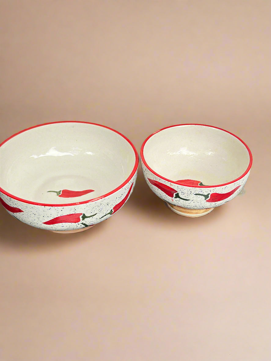 Keep It Spicy Red Chilli Ceramic Bowl - (Large & Small)