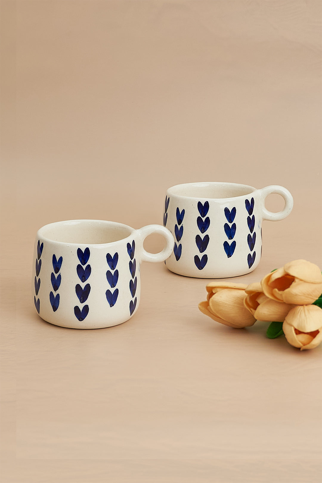 Handcrafted Ceramic Mug with Dark Blue Heart Design (350ml)