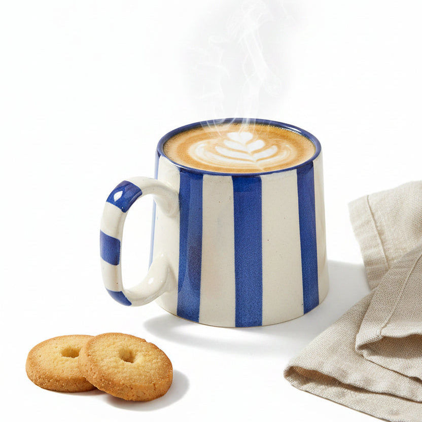 Striking Indigo Blue Stripe Coffee Cup