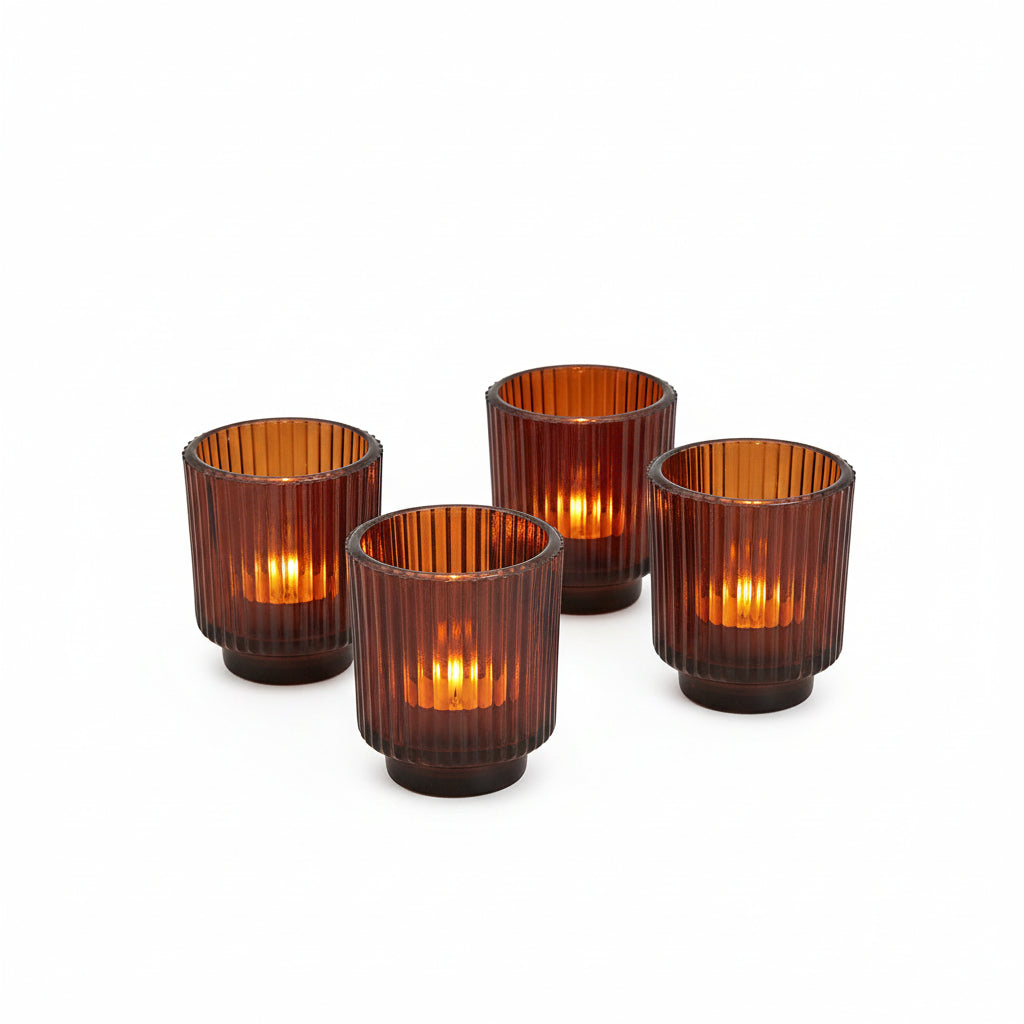 Toasted Walnut Fluted Glass Tealight Candle Holder