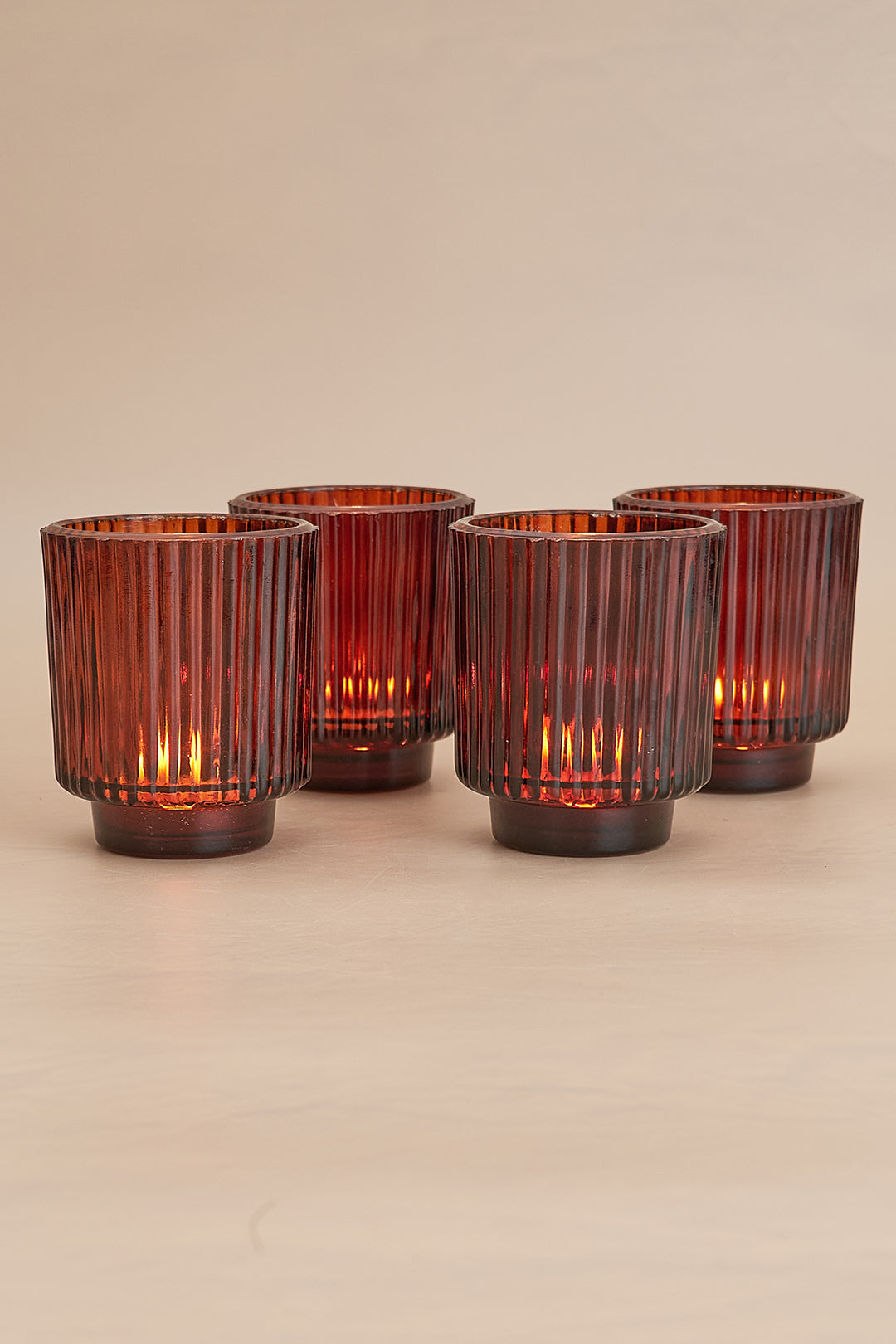 Toasted Walnut Fluted Glass Tealight Candle Holder