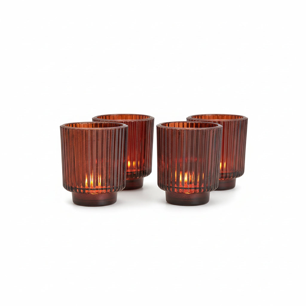 Toasted Walnut Fluted Glass Tealight Candle Holder