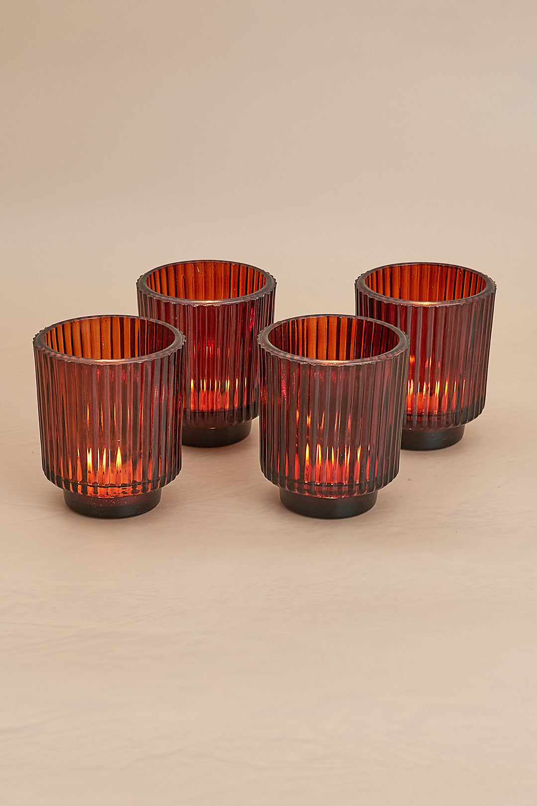 Toasted Walnut Fluted Glass Tealight Candle Holder