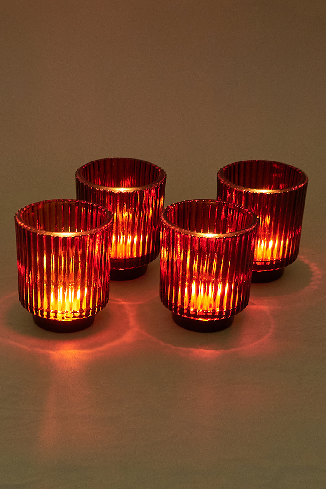 Toasted Walnut Fluted Glass Tealight Candle Holder