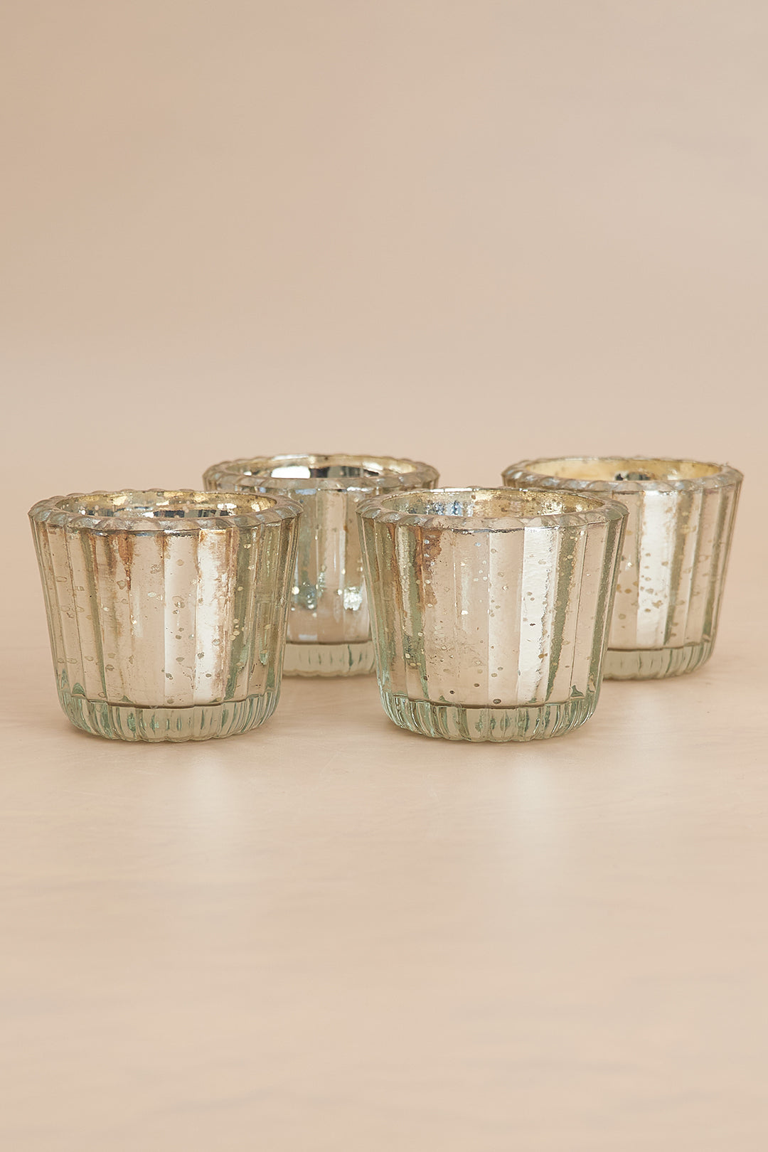 Scalloped Silver Antique Glass Candle Holder