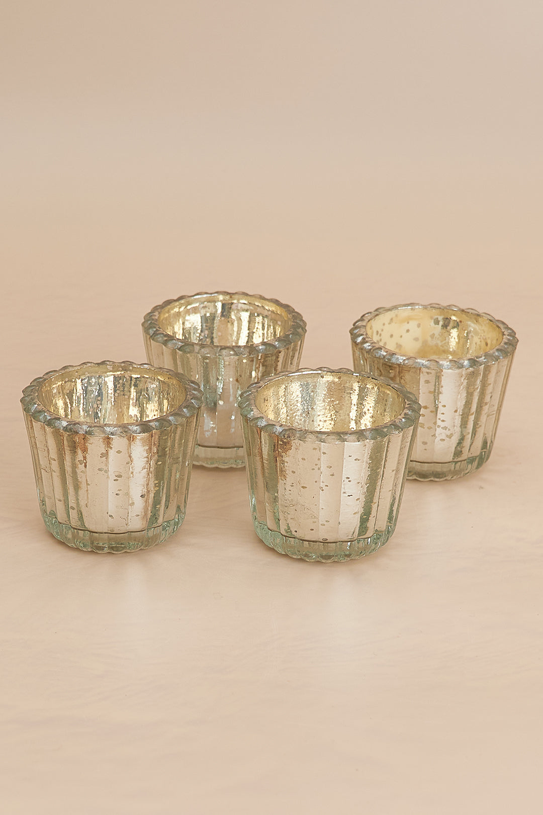 Scalloped Silver Antique Glass Candle Holder