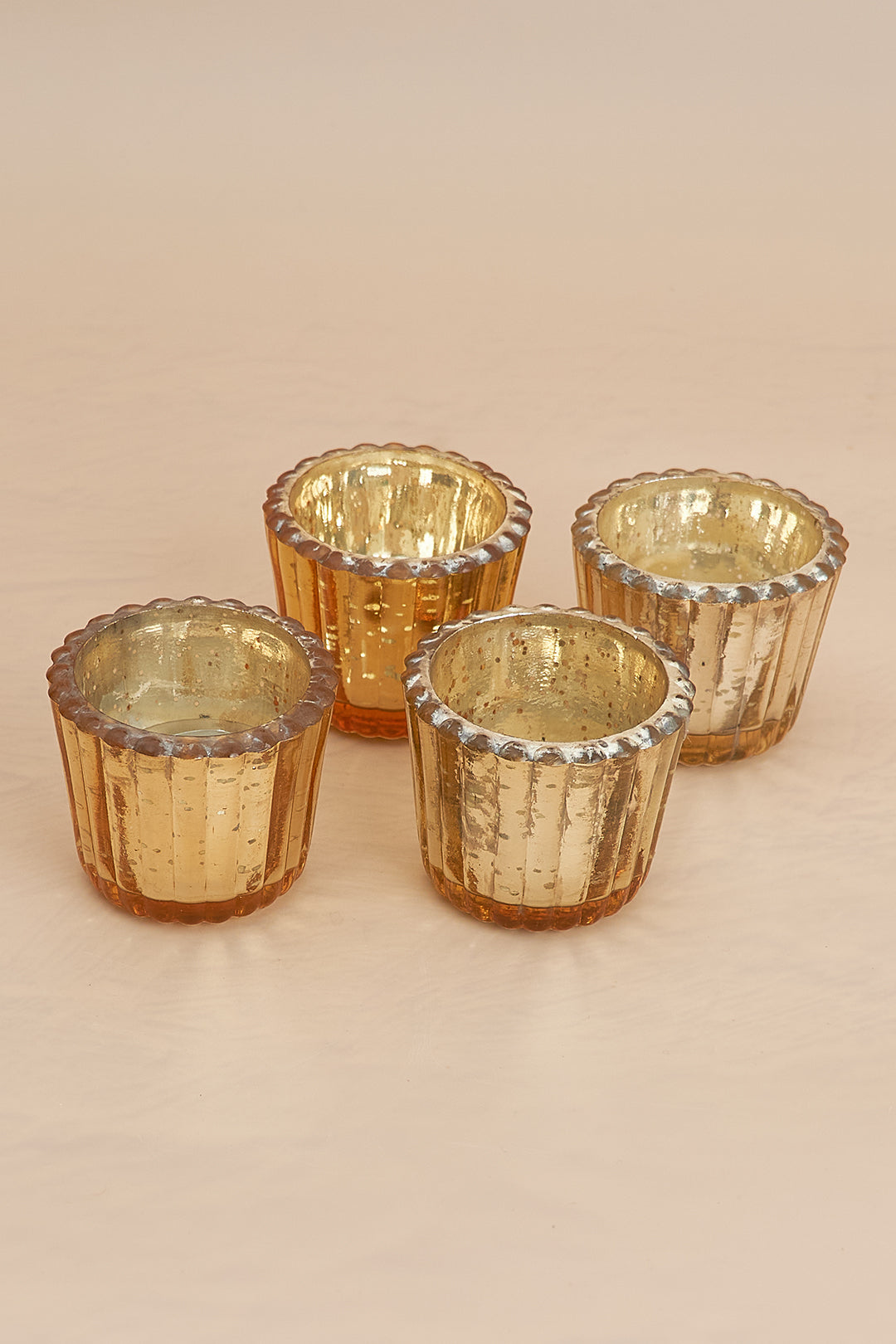 Scalloped Golden Antique Glass Candle Holder