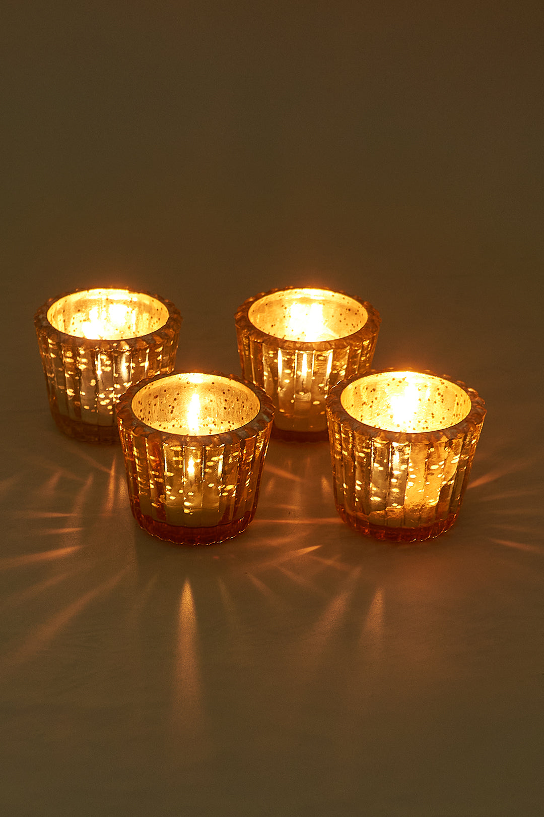Scalloped Golden Antique Glass Candle Holder
