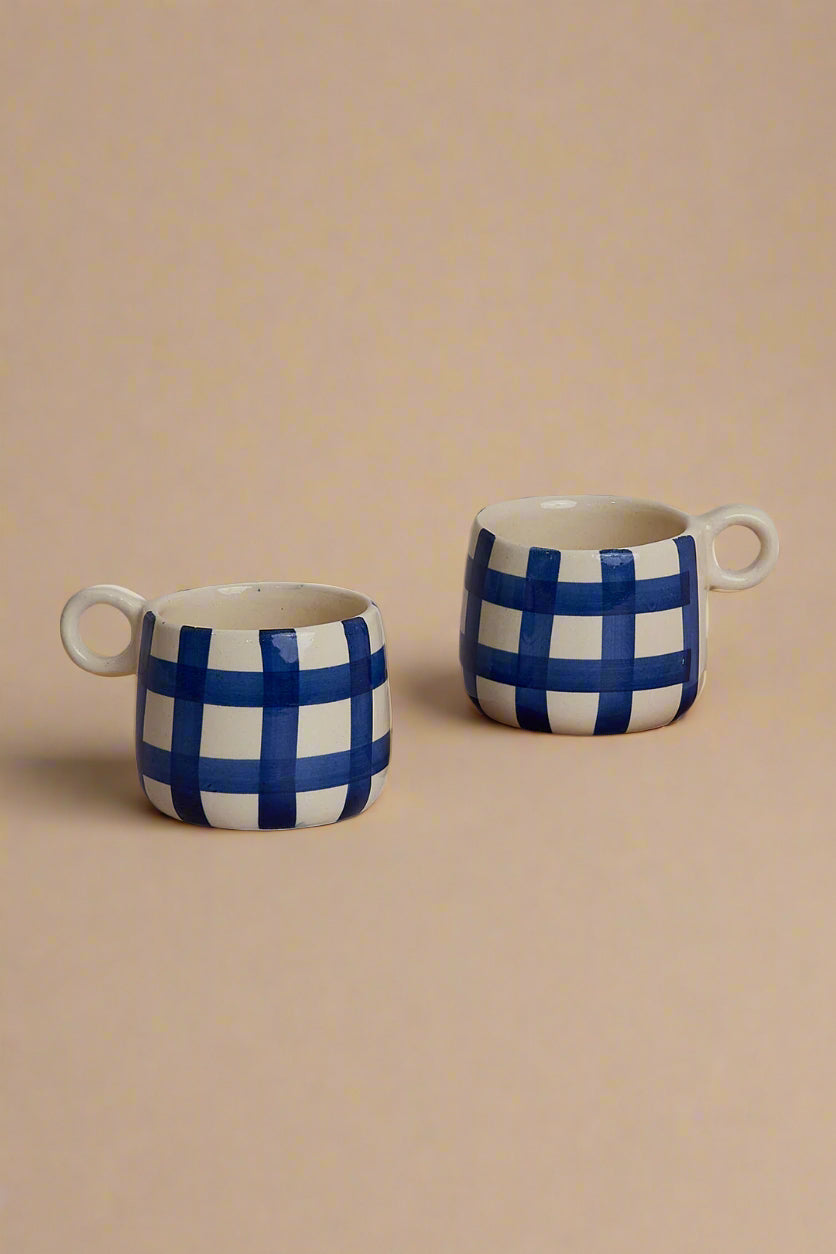 Big Ghingham Checkered Mug In Blue - Single (350ml)