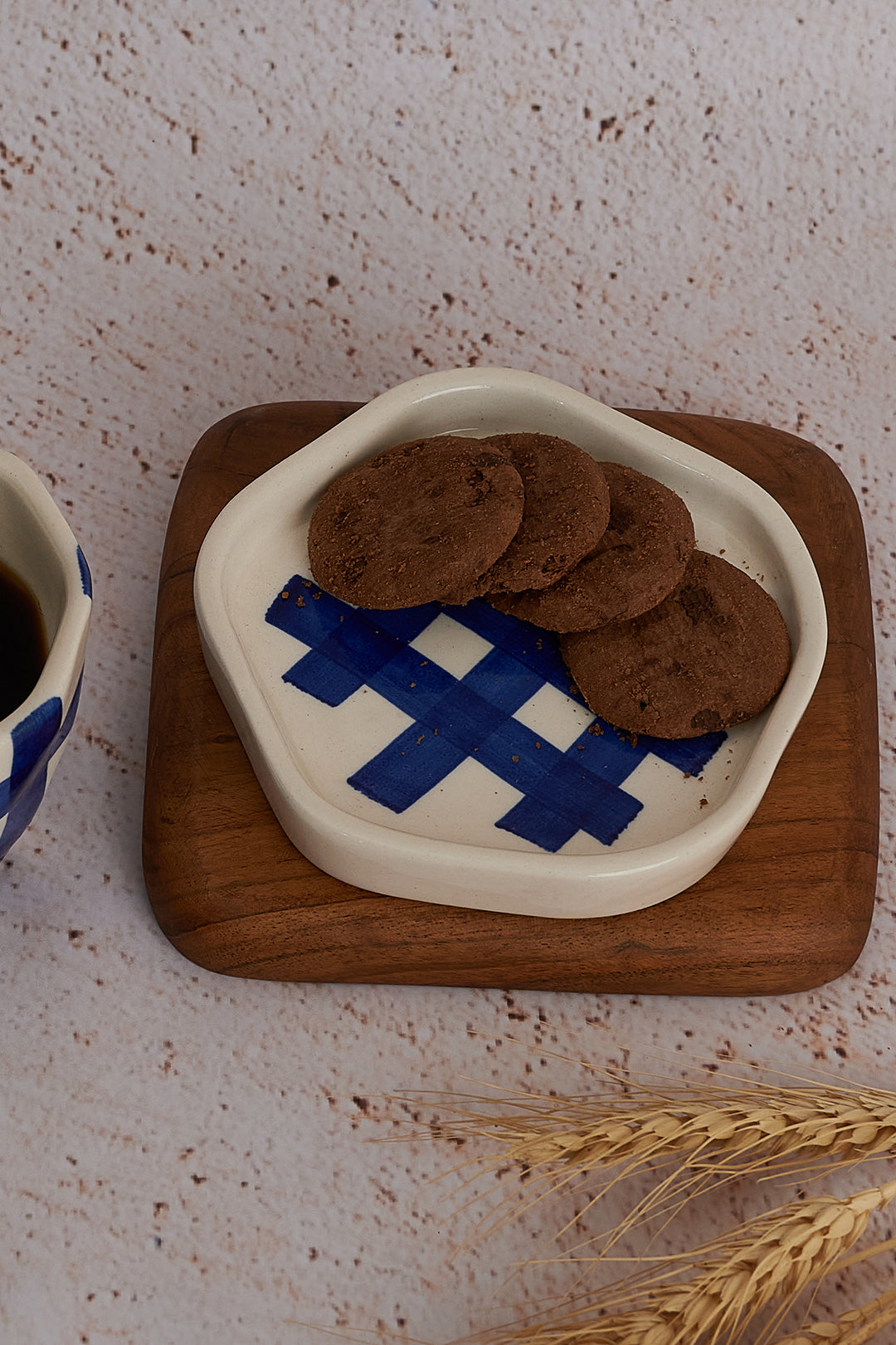 Indigo Gingham Check Cup & Saucer Set for Stylish Tea Time (200ml)