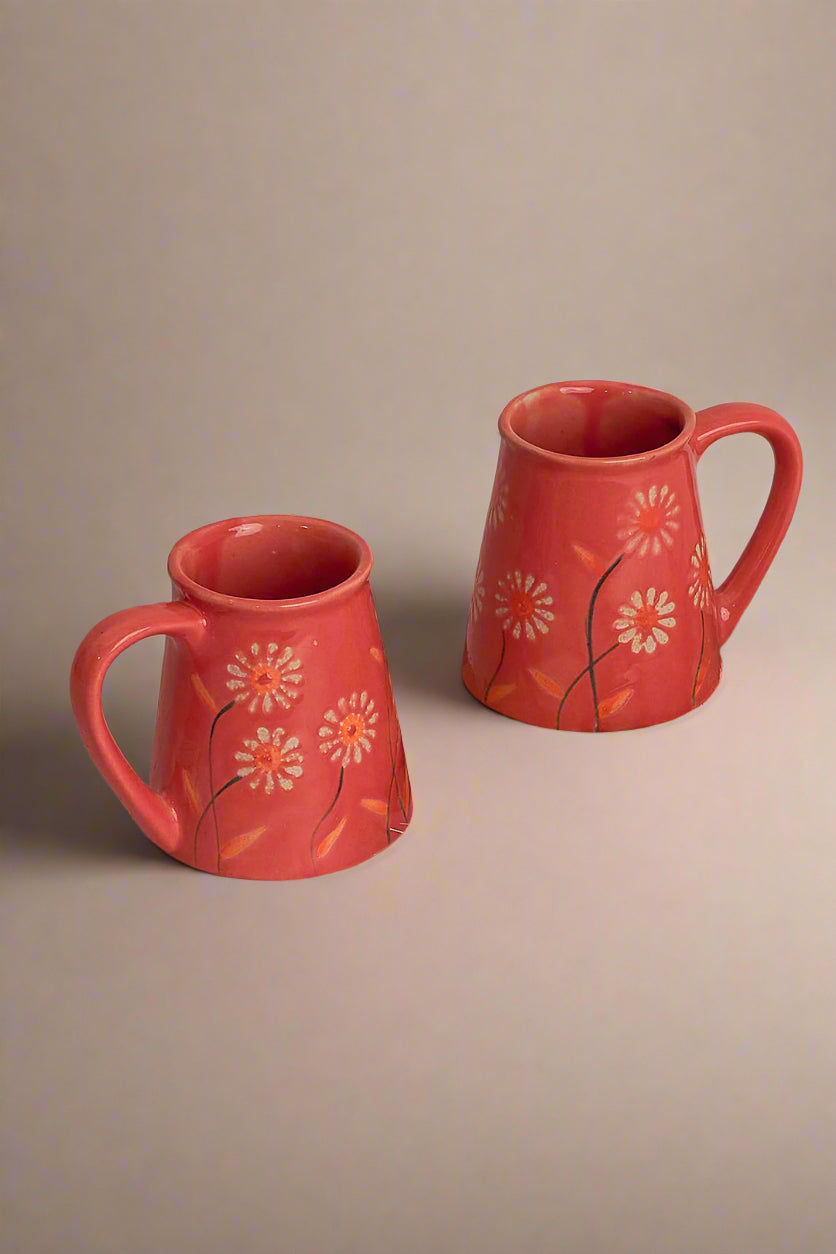 Red Floral Ceramic Mug - Vibrant Colorful Drinkware (250ml) Single