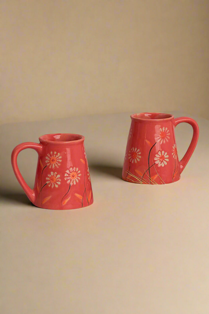 Red Floral Ceramic Mug - Vibrant Colorful Drinkware (250ml) Single