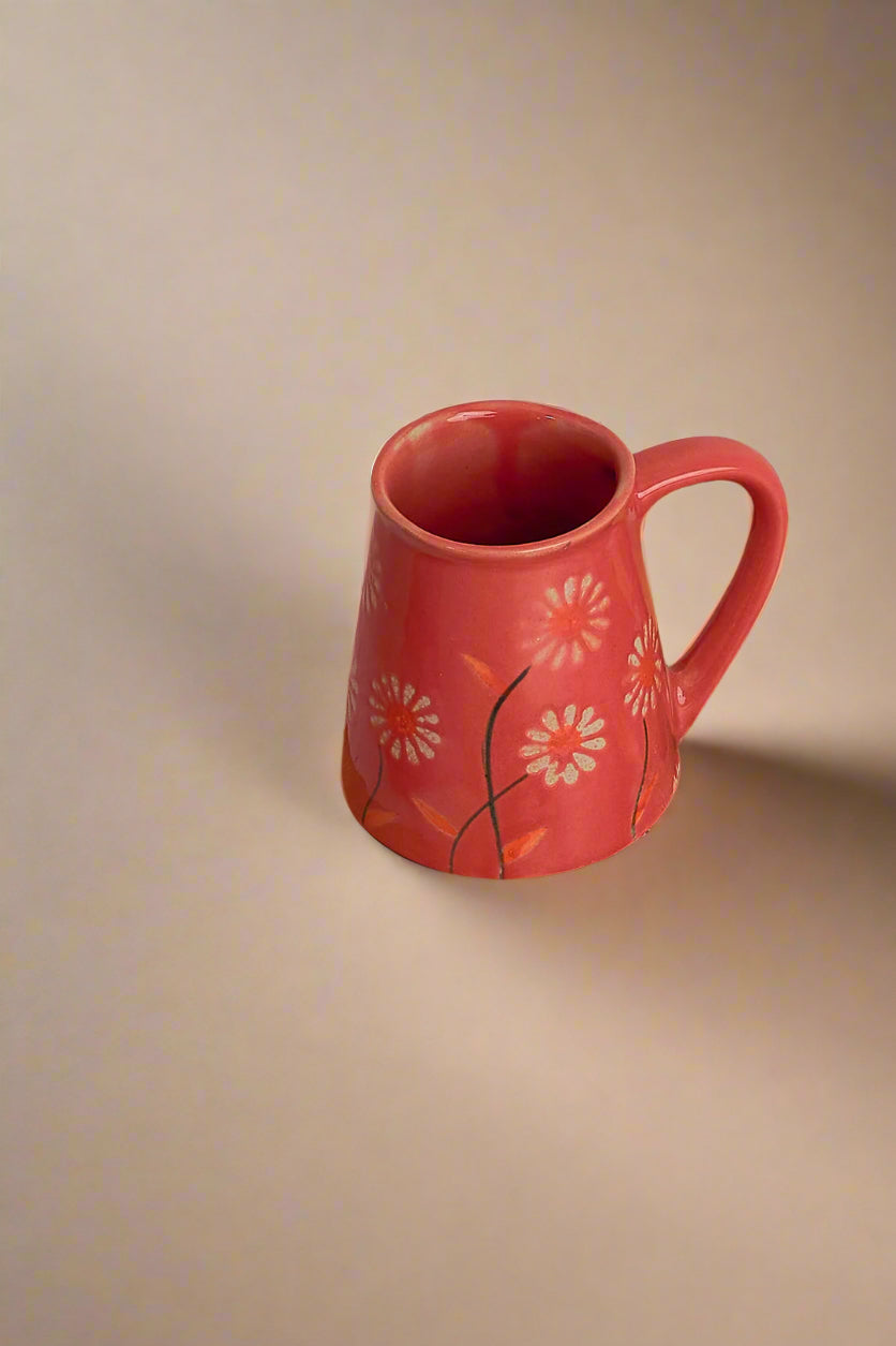Red Floral Ceramic Mug - Vibrant Colorful Drinkware (250ml) Single
