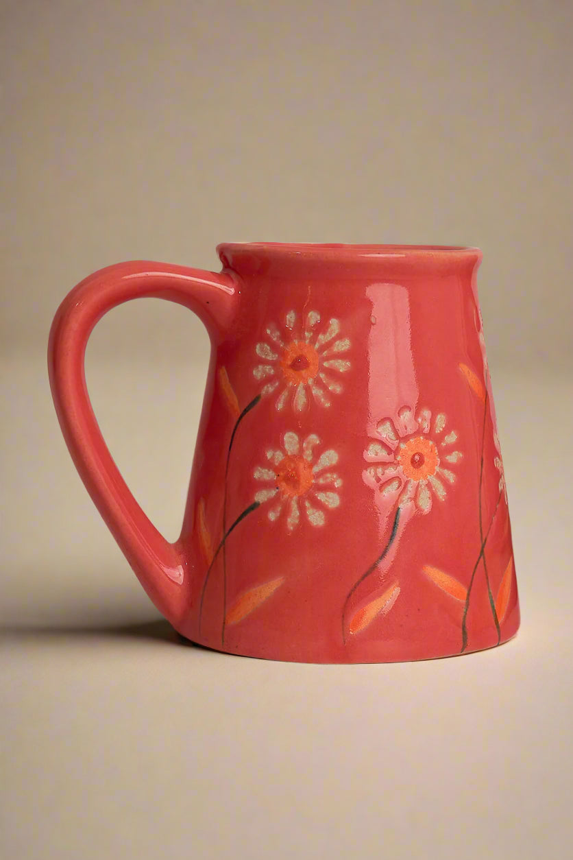 Red Floral Ceramic Mug - Vibrant Colorful Drinkware (250ml) Single