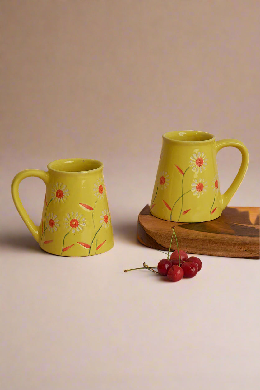 Colorful Beverage Mug - Yellow Garden Bloom Design (250ml)