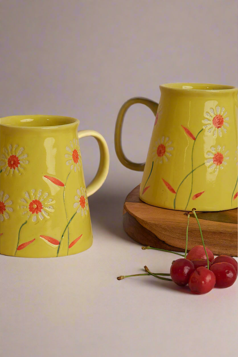 Colorful Beverage Mug - Yellow Garden Bloom Design (250ml) Single