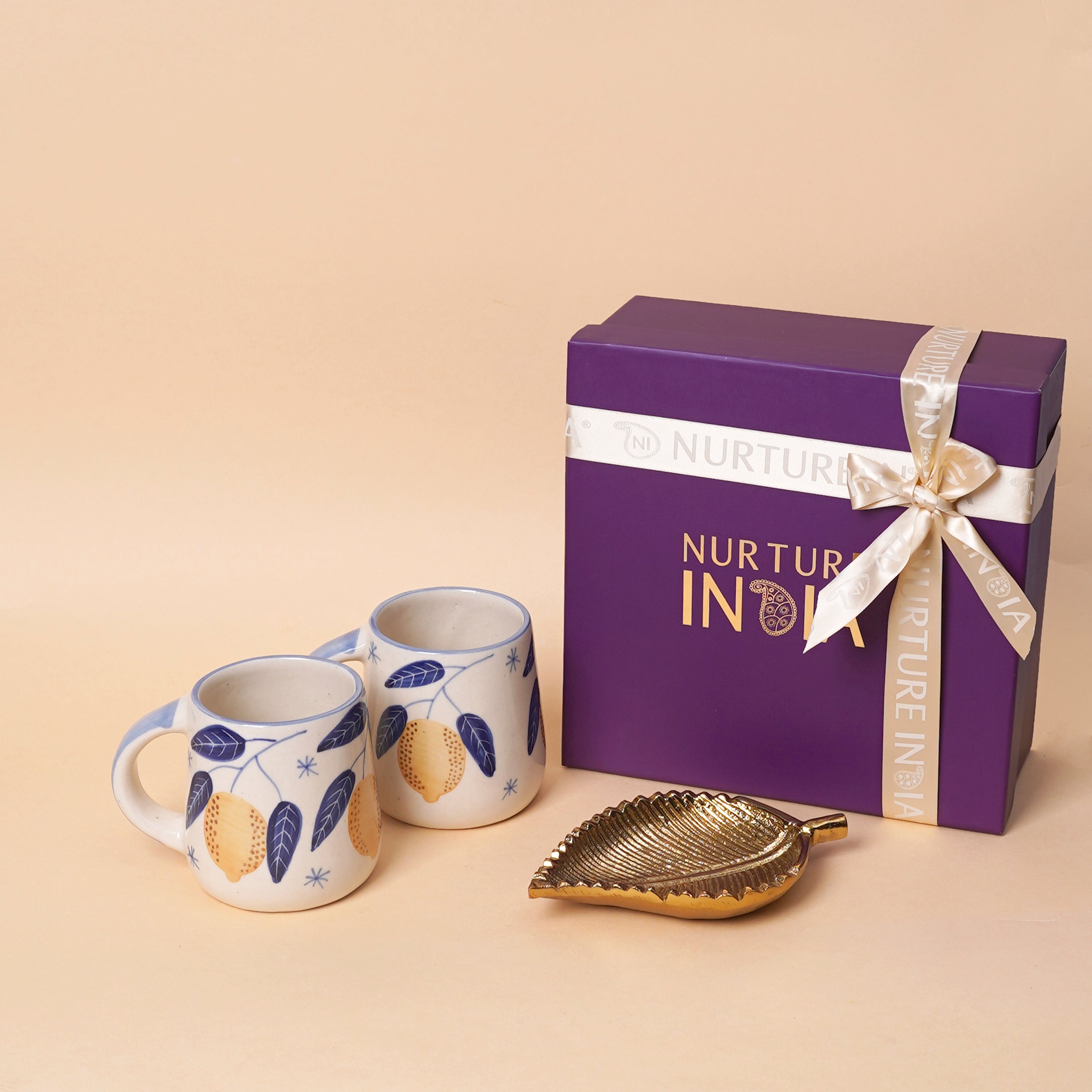 Lemon Set of 2 mugs & Trinket Dish Gift Box