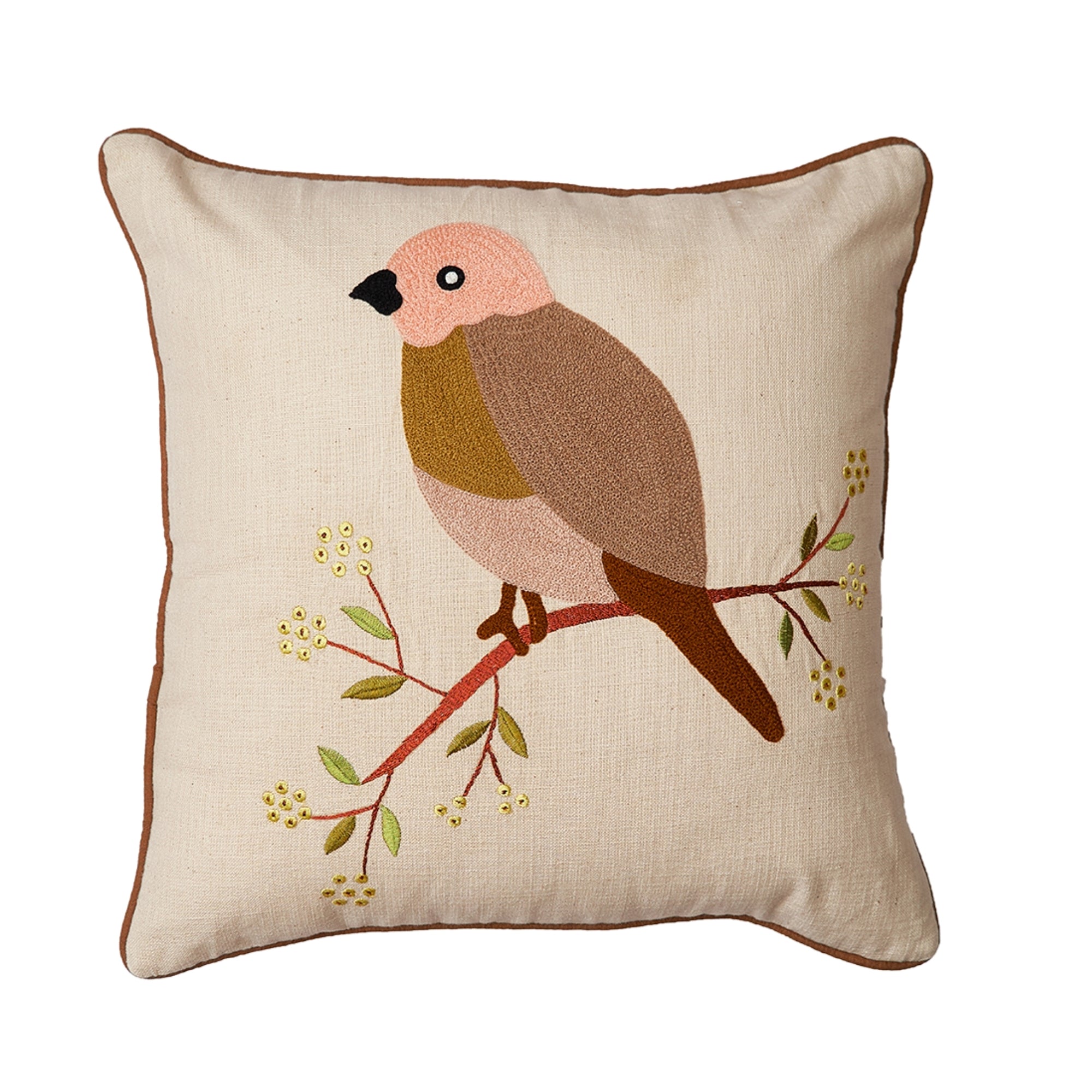 Birdie on a Tree Embroidered Cushion Cover- 16x16inches