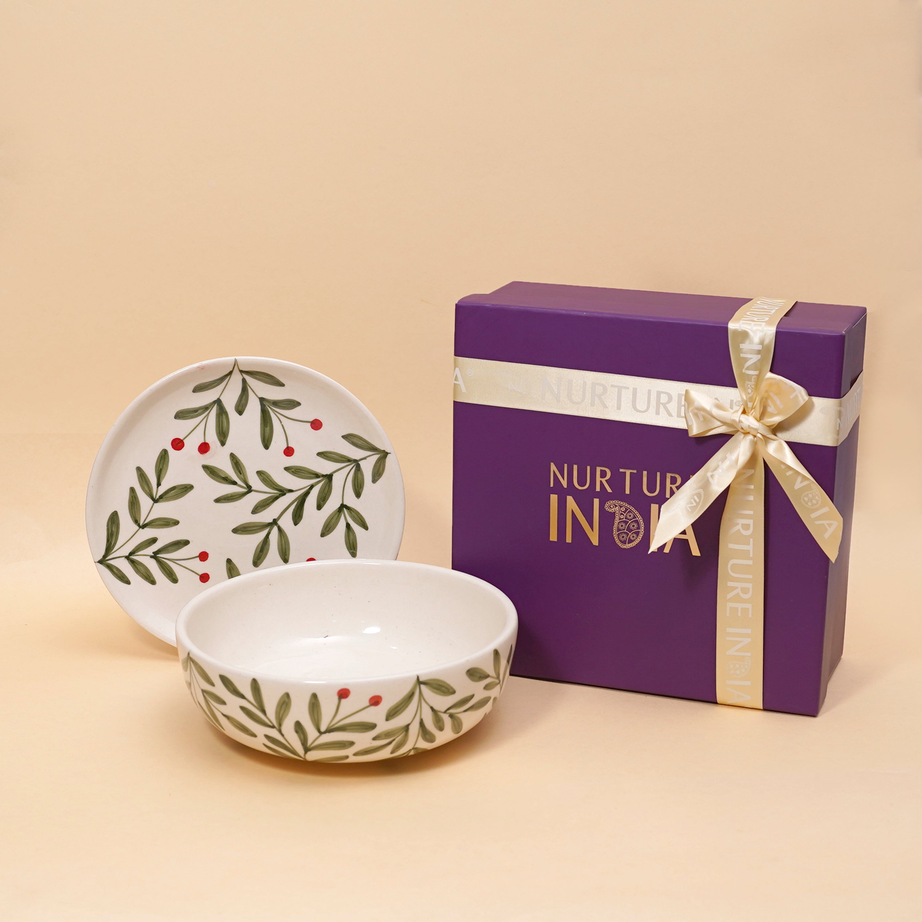 Olive Leaf Bowl & Snack Plate Gift Box