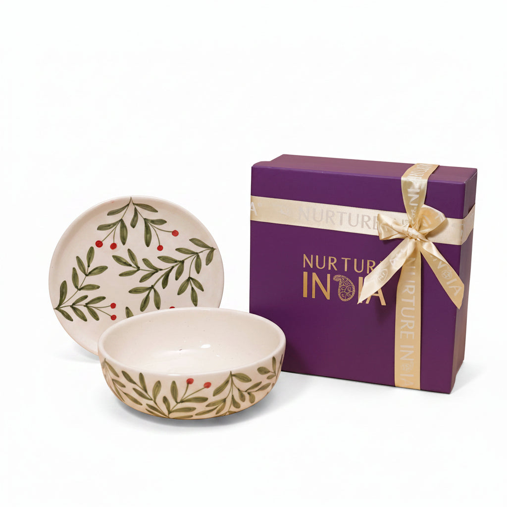 Olive Leaf Bowl & Snack Plate Gift Box
